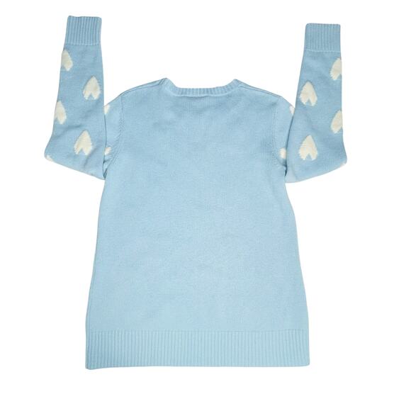 Sail To Sable womens Blue Lacecap heart wool pullover sweater Medium - Picture 8 of 9